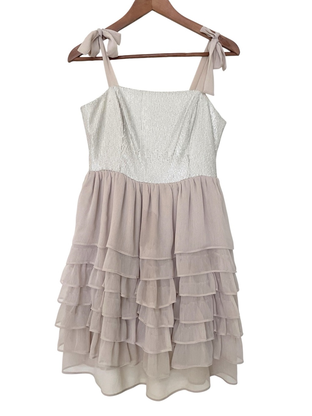 Jacob Blush Sequin Chiffon Tiered Party Dress 8 Tie Shoulder Cocktail Mini Y2k - Picture 2 of 11